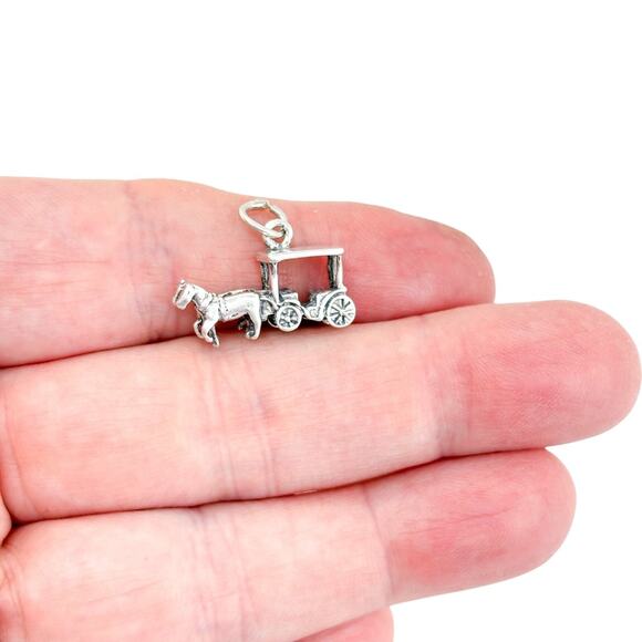 Vintage Sterling Silver 925 Horse and Carriage Charm Pendant - Picture 1 of 8